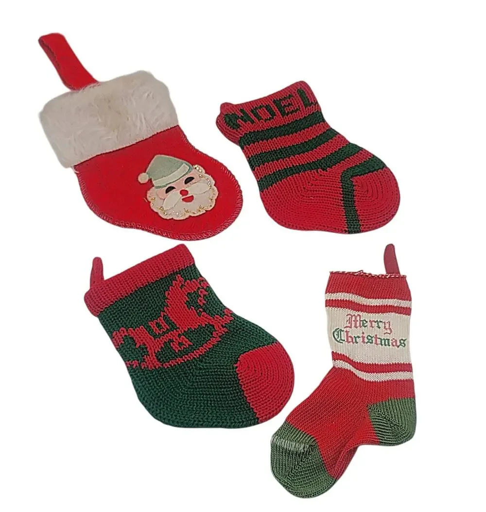 Vtg Lot Of 4 Miniature Christmas Stockings Knit And Other Ornaments 4